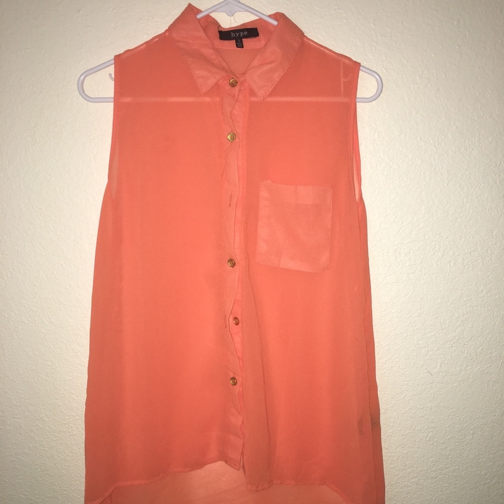 Orange sleeveless button top